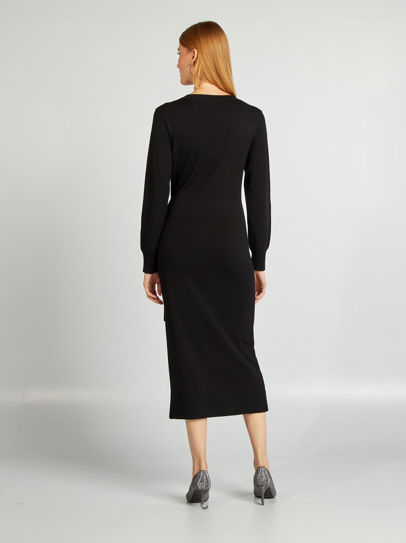 Robe pull midi à ceinturer noir - Kiabi