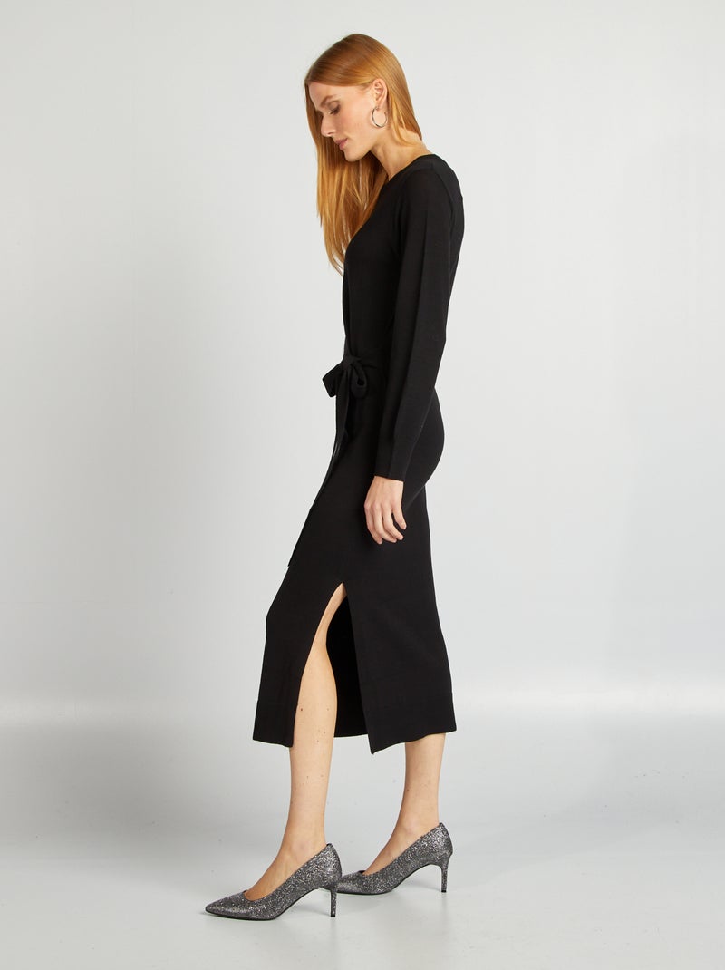 Robe pull midi à ceinturer noir - Kiabi