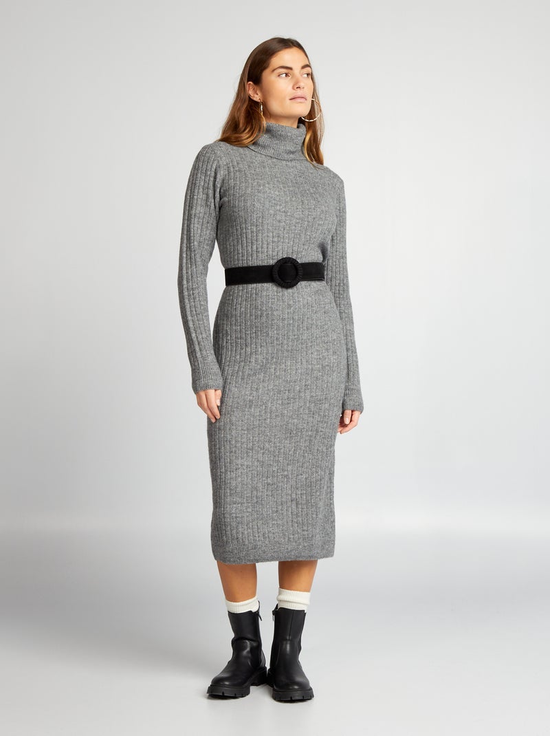 Robe pull midi à col roulé Gris - Kiabi