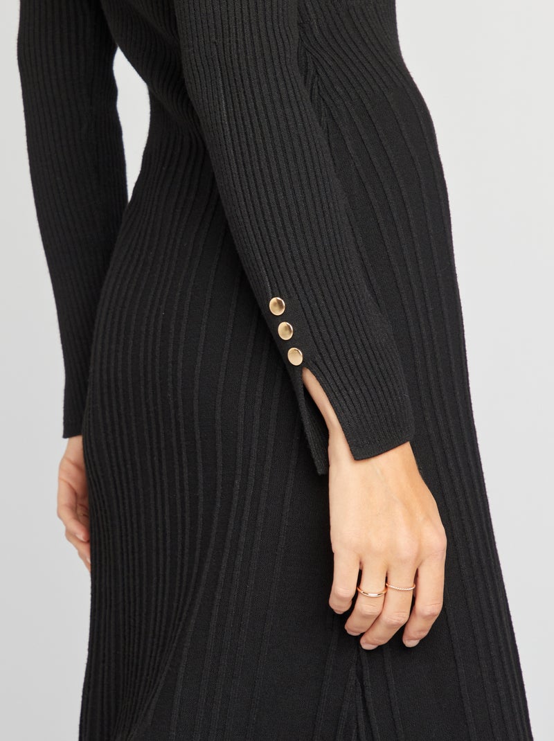 Robe pull midi côtelée noir - Kiabi