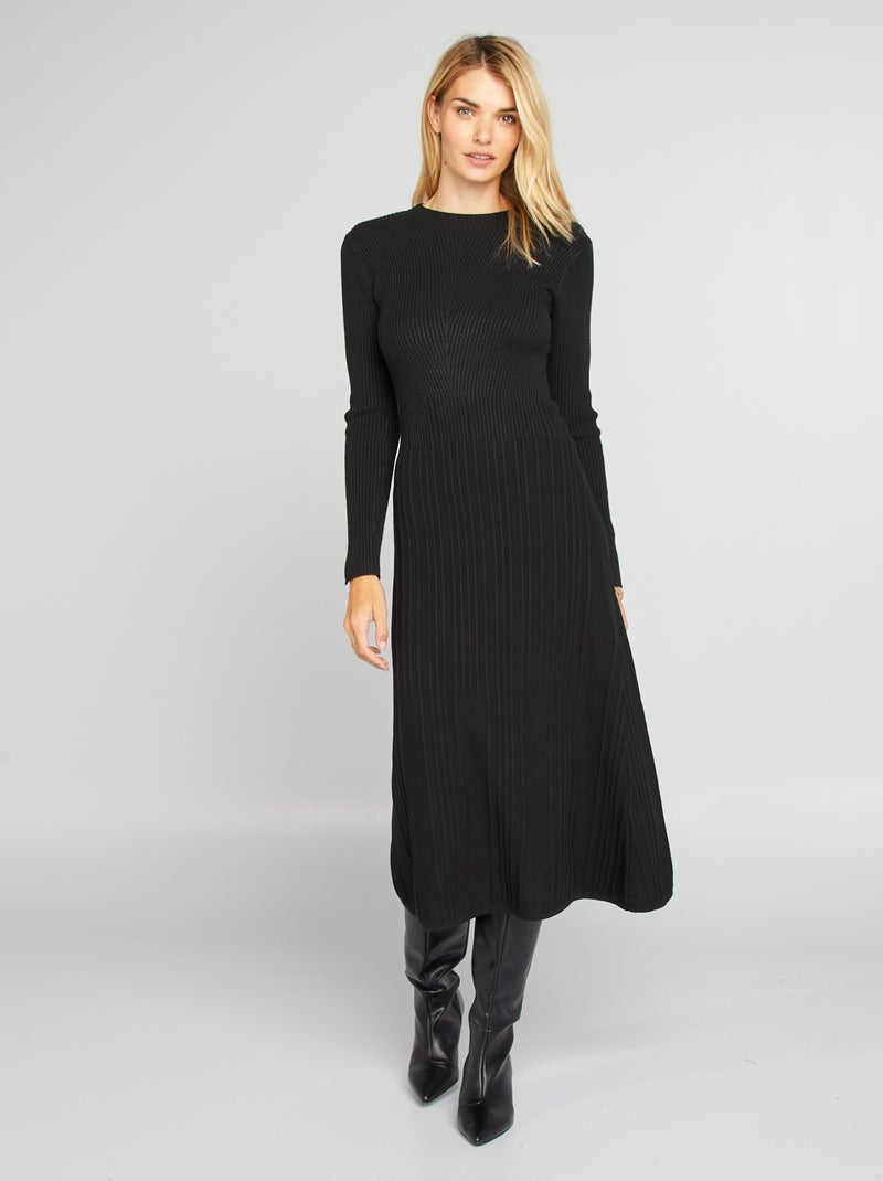 Robe pull midi côtelée noir - Kiabi