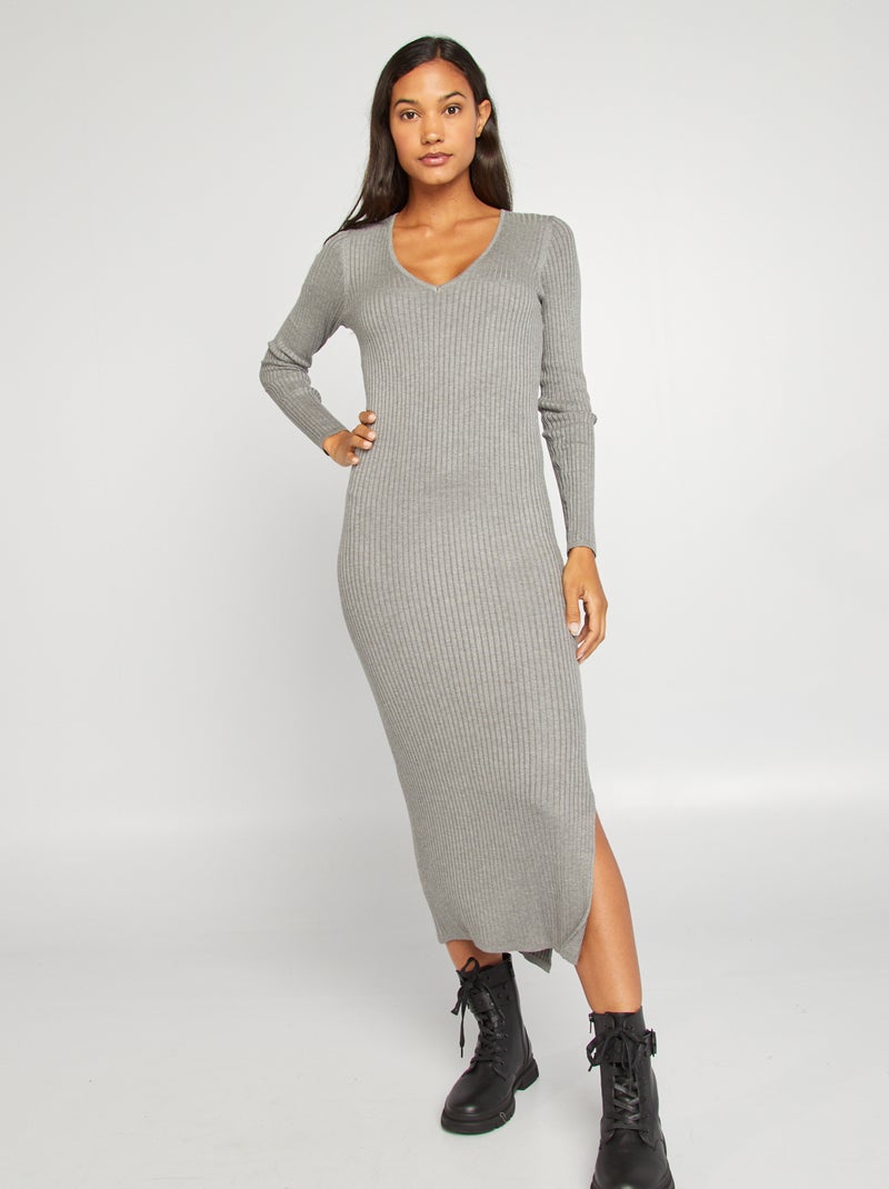 Robe pull moulante en maille côtelée Gris - Kiabi