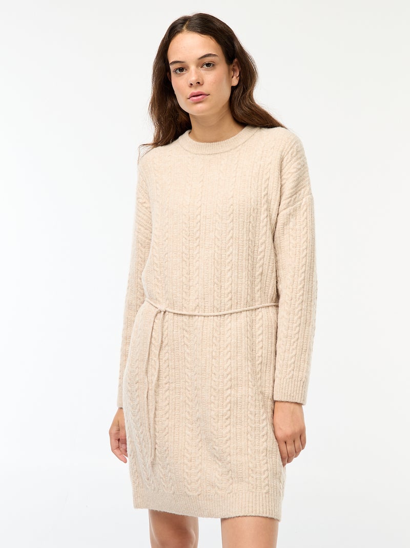 Robe pull torsadée en maille Beige - Kiabi
