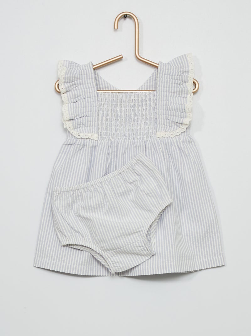 Robe rayée + culotte assortie blanc - Kiabi
