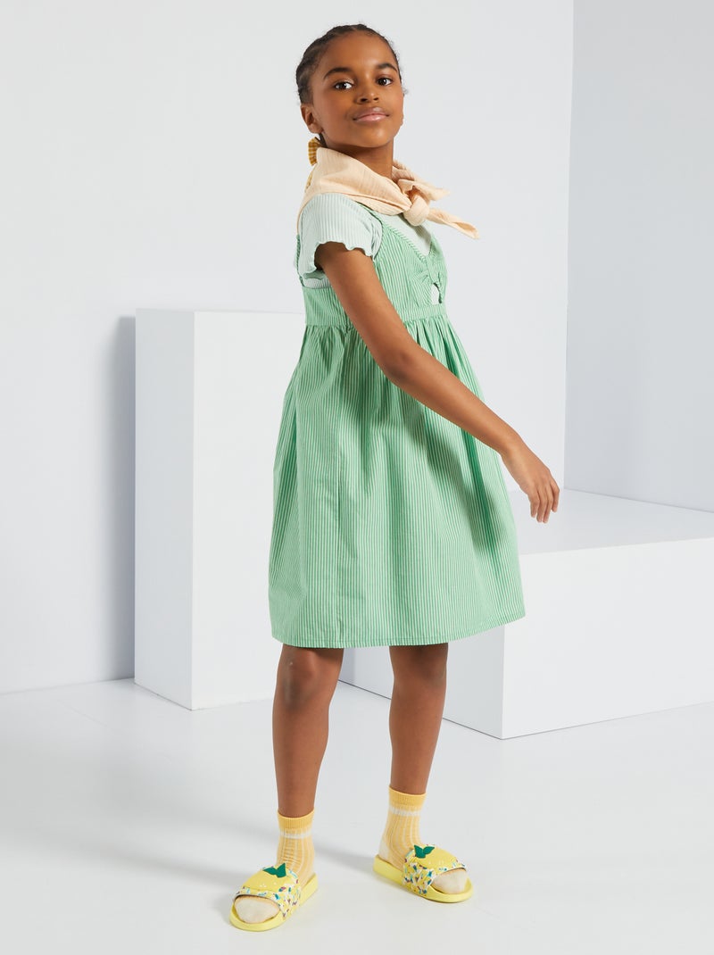 Robe rayée en coton vert - Kiabi