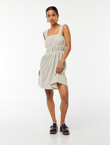 Robe rayée en maille gaufrée à larges bretelles
