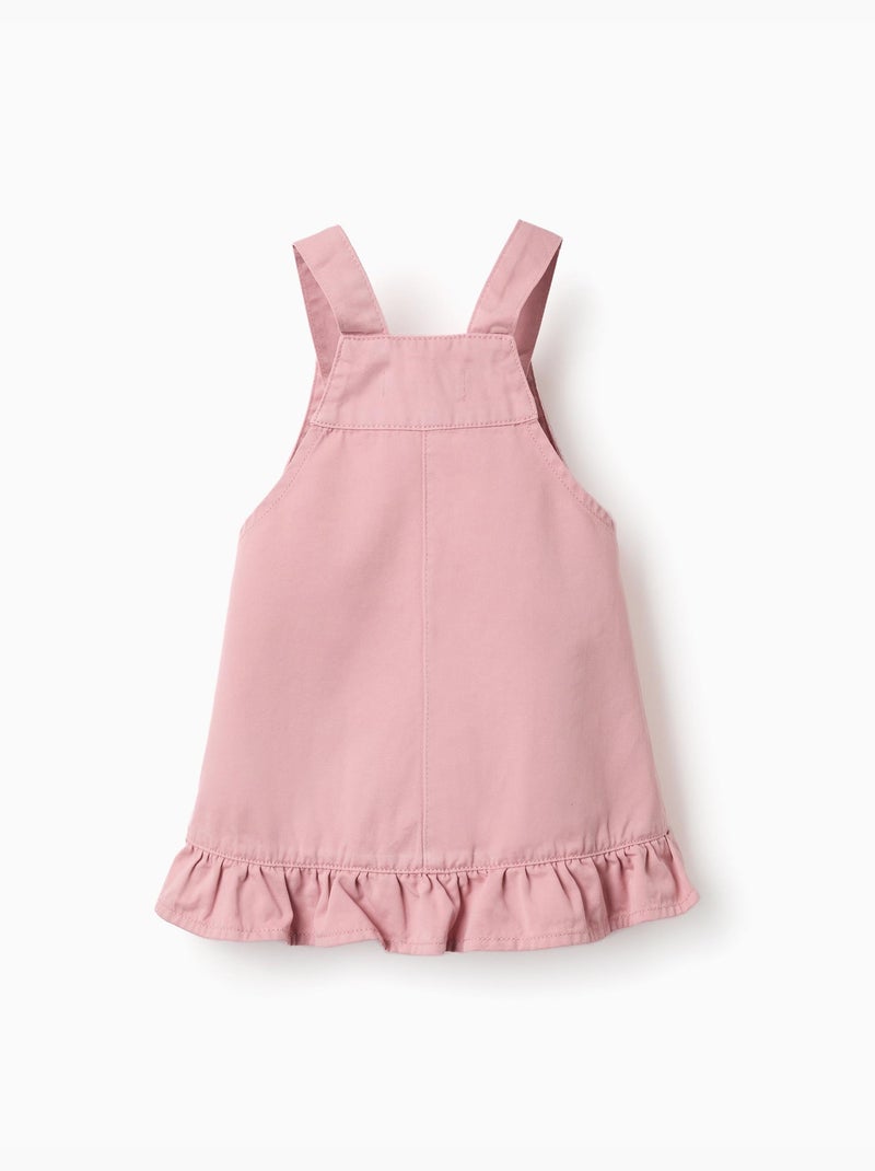 Robe salopette en sergé avec ourlet à volants Rose clair - Kiabi