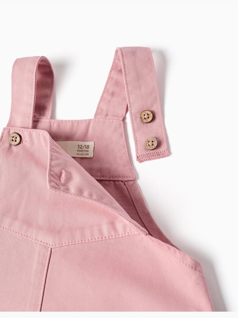 Robe salopette en sergé avec ourlet à volants Rose clair - Kiabi