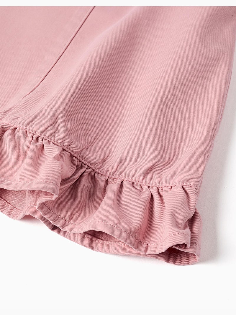 Robe salopette en sergé avec ourlet à volants Rose clair - Kiabi