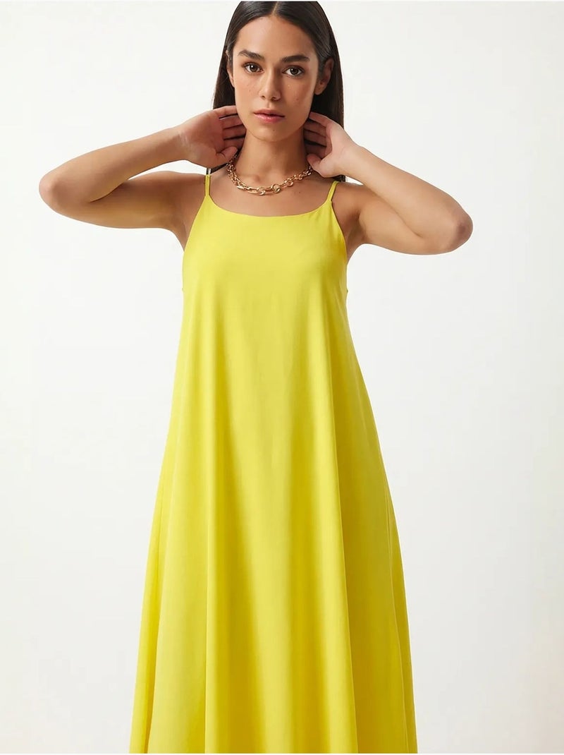 Robe slip midi en popeline de coton istanbul Jaune citron - Kiabi