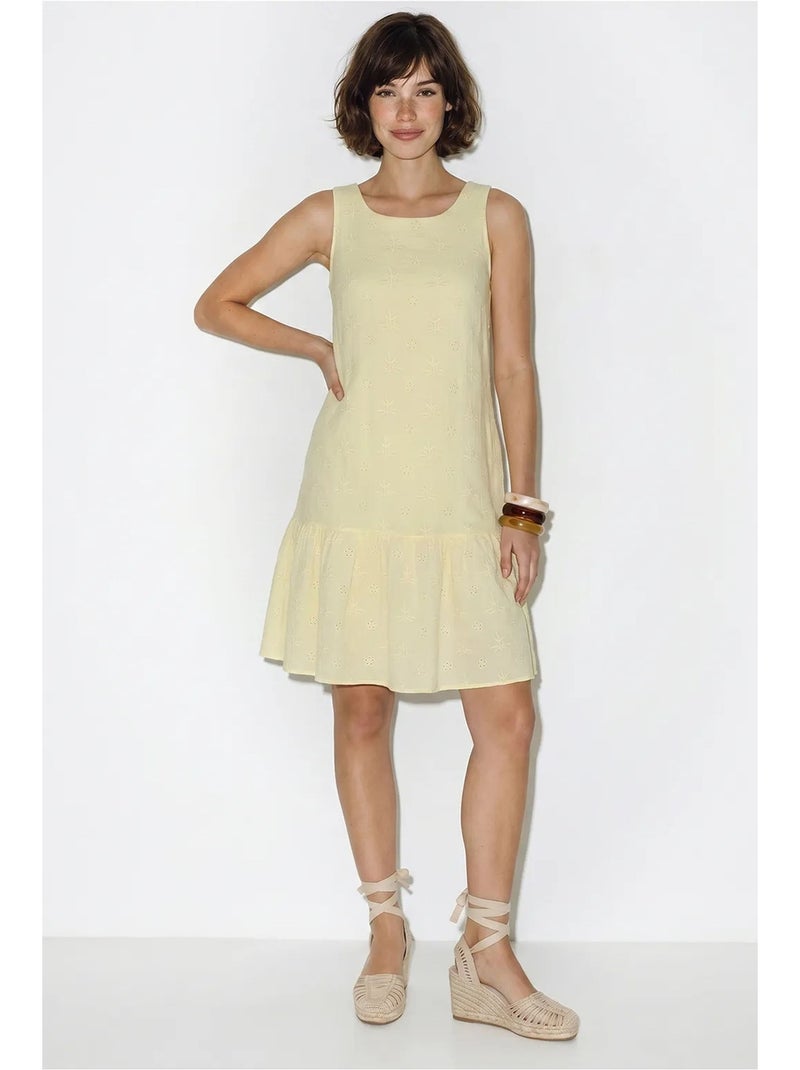 Robe smock mini en mousseline de coton brodée lucci Jaune citron - Kiabi
