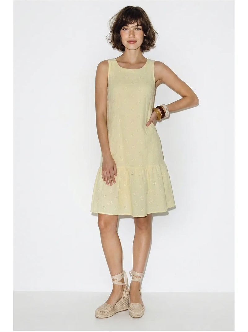 Robe smock mini en mousseline de coton brodée lucci Jaune citron - Kiabi