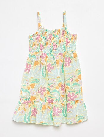 Robe smockée en lin mélangé