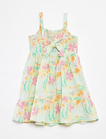 Robe smockée en lin mélangé