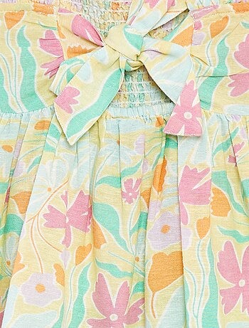 Robe smockée en lin mélangé