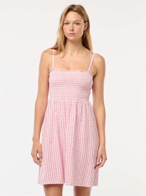 Robe smockée vichy en seersucker - Kiabi