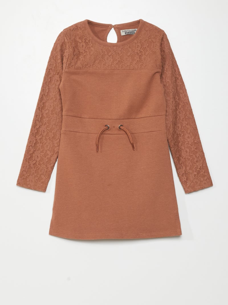 Robe sweat avec dentelle marron - Kiabi