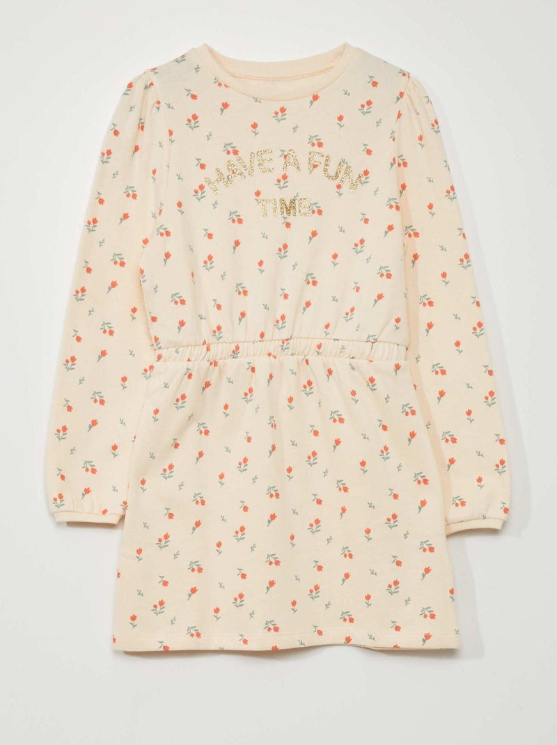 Robe sweat cintrée imprimée Beige fleurs - Kiabi