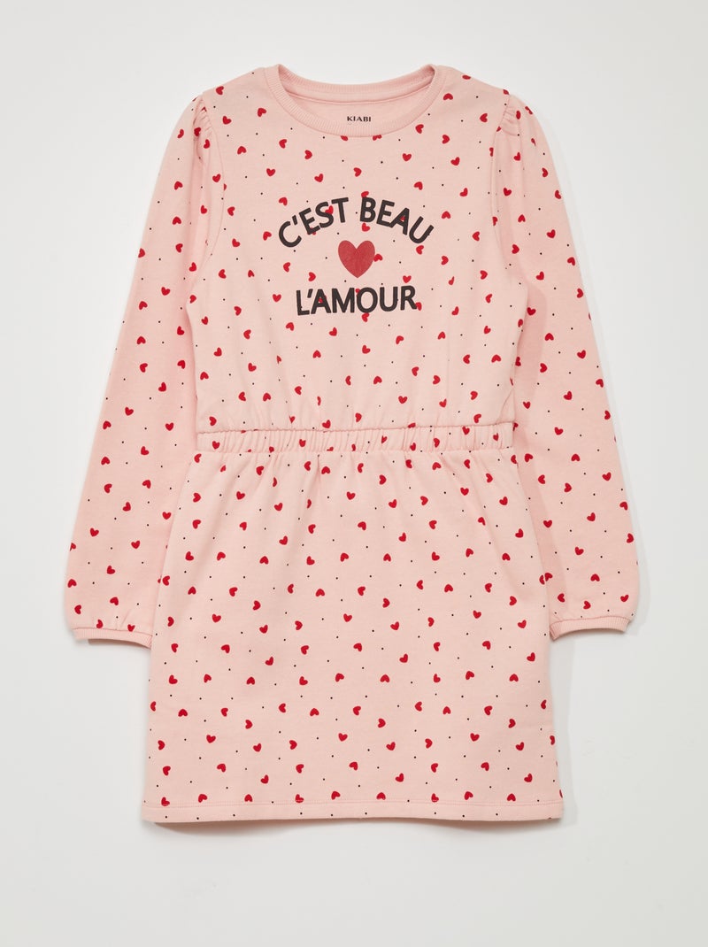 Robe sweat cintrée imprimée Rose coeurs - Kiabi
