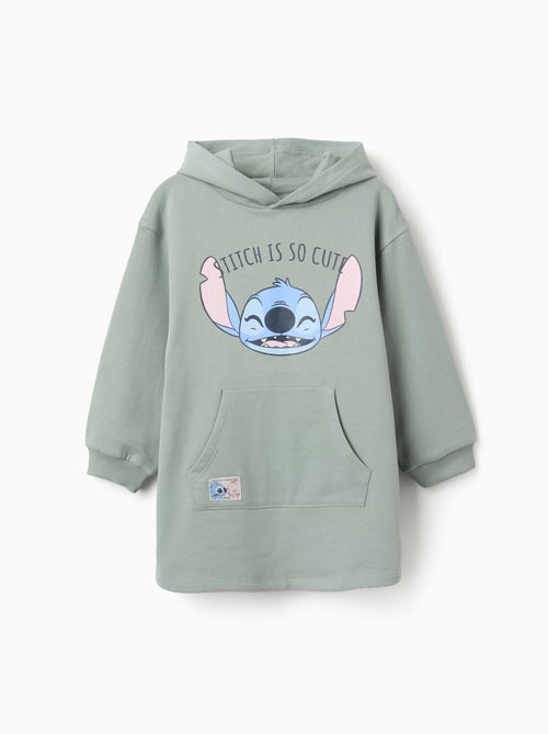 Robe sweat en coton peigné à capuche et imprimé Stitch - Kiabi