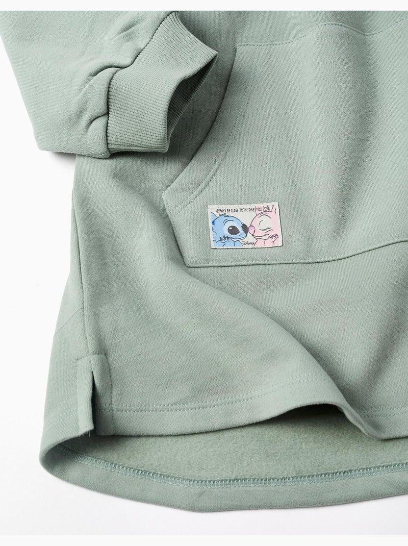 Robe sweat en coton peigné à capuche et imprimé Stitch Vert - Kiabi