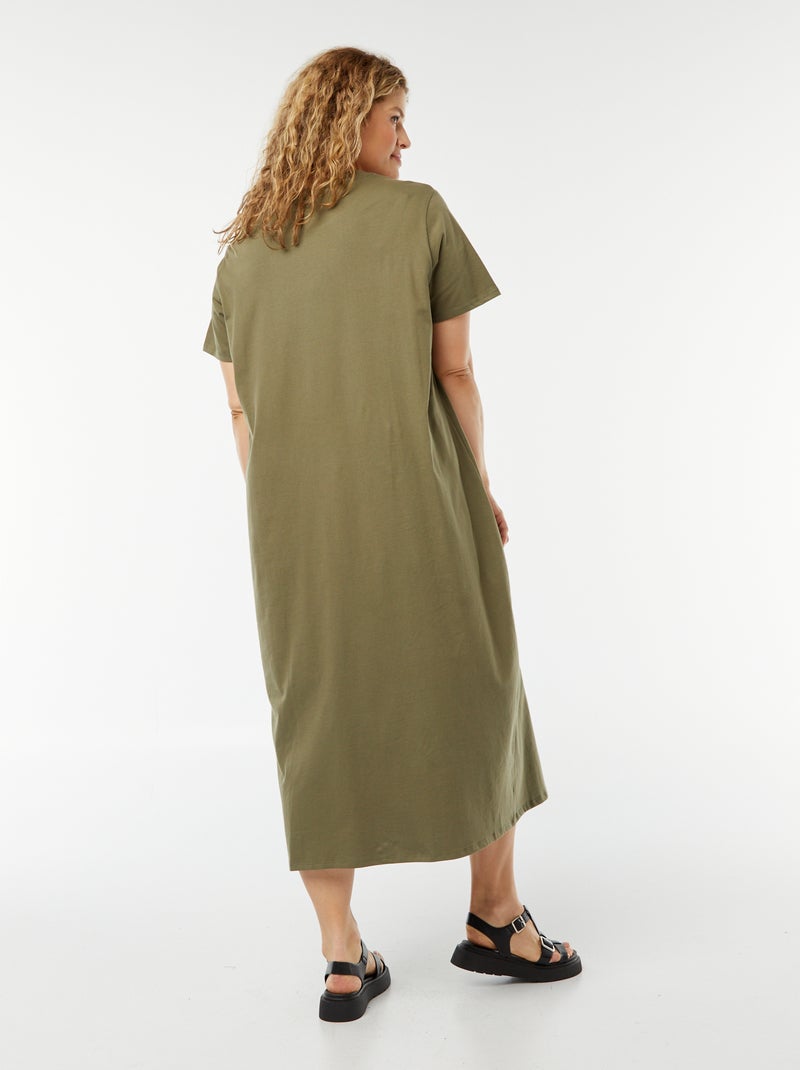Robe t-shirt longue à manches courtes unie Kaki - Kiabi