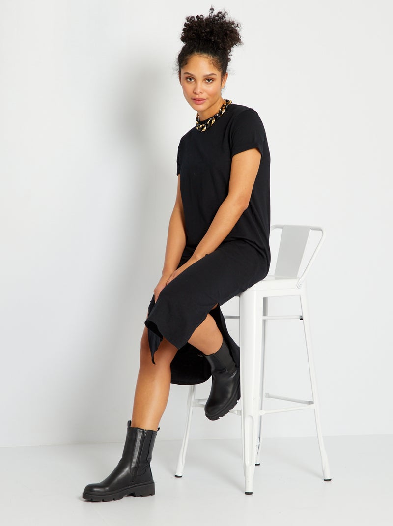 Robe t-shirt longue noir - Kiabi