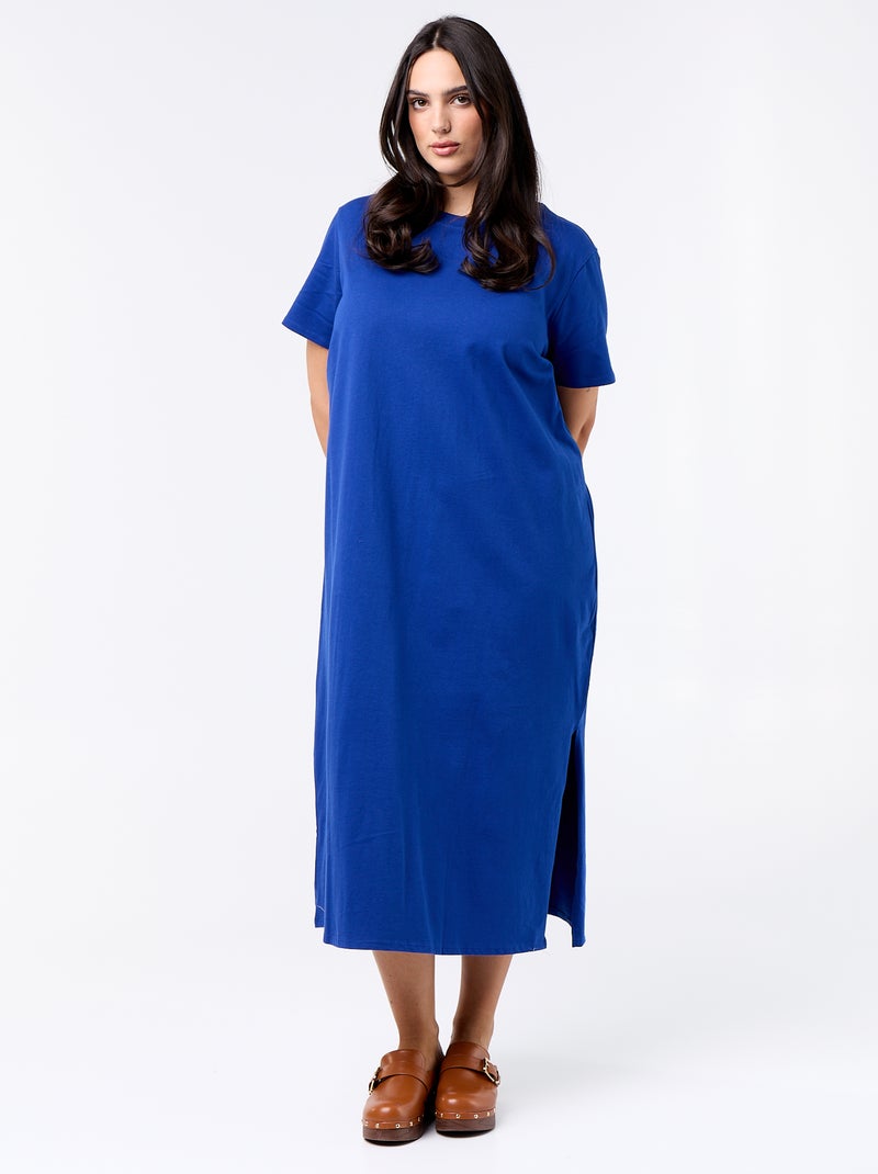 Robe t-shirt longue unie Bleu - Kiabi