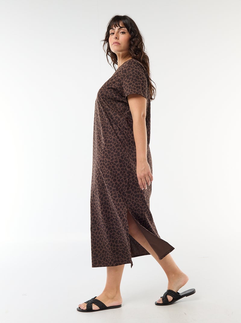 Robe t-shirt longue unie Marron - Kiabi