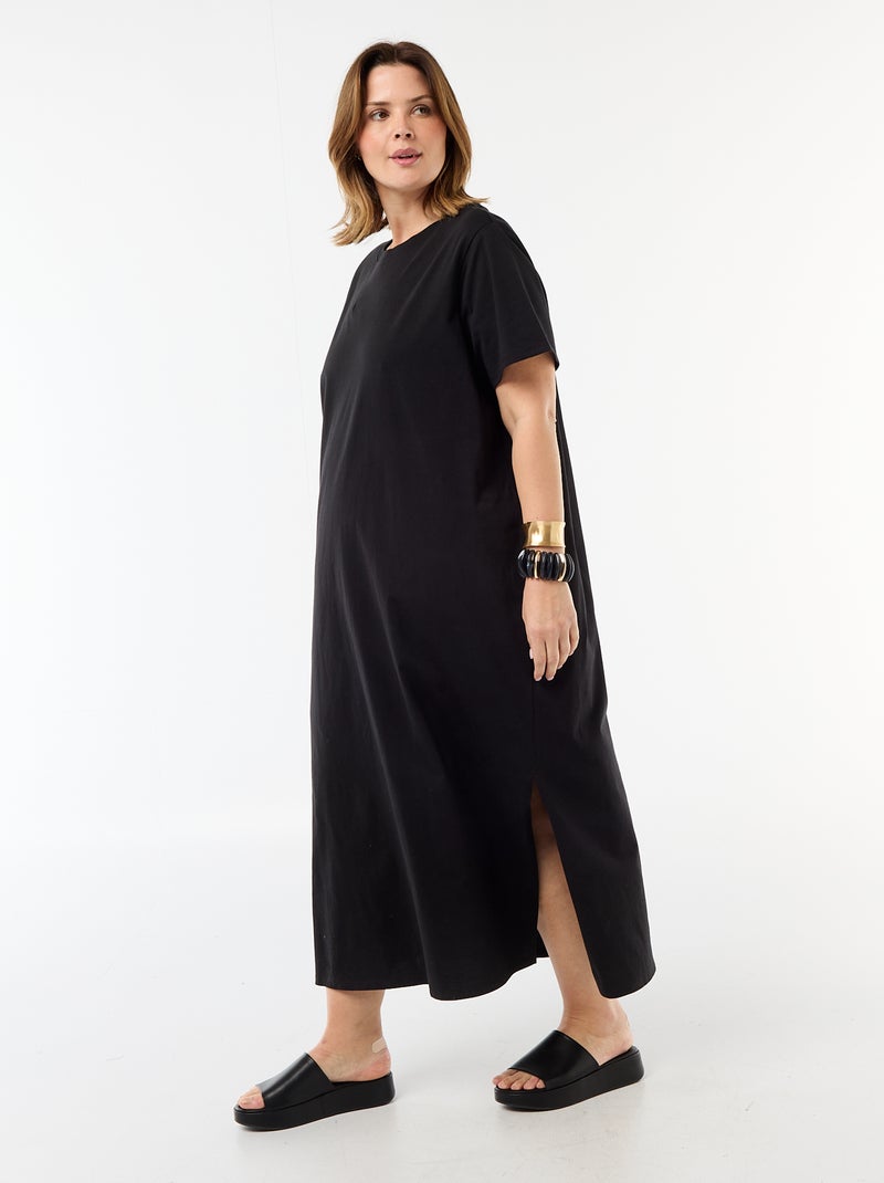 Robe t-shirt longue unie Noir - Kiabi