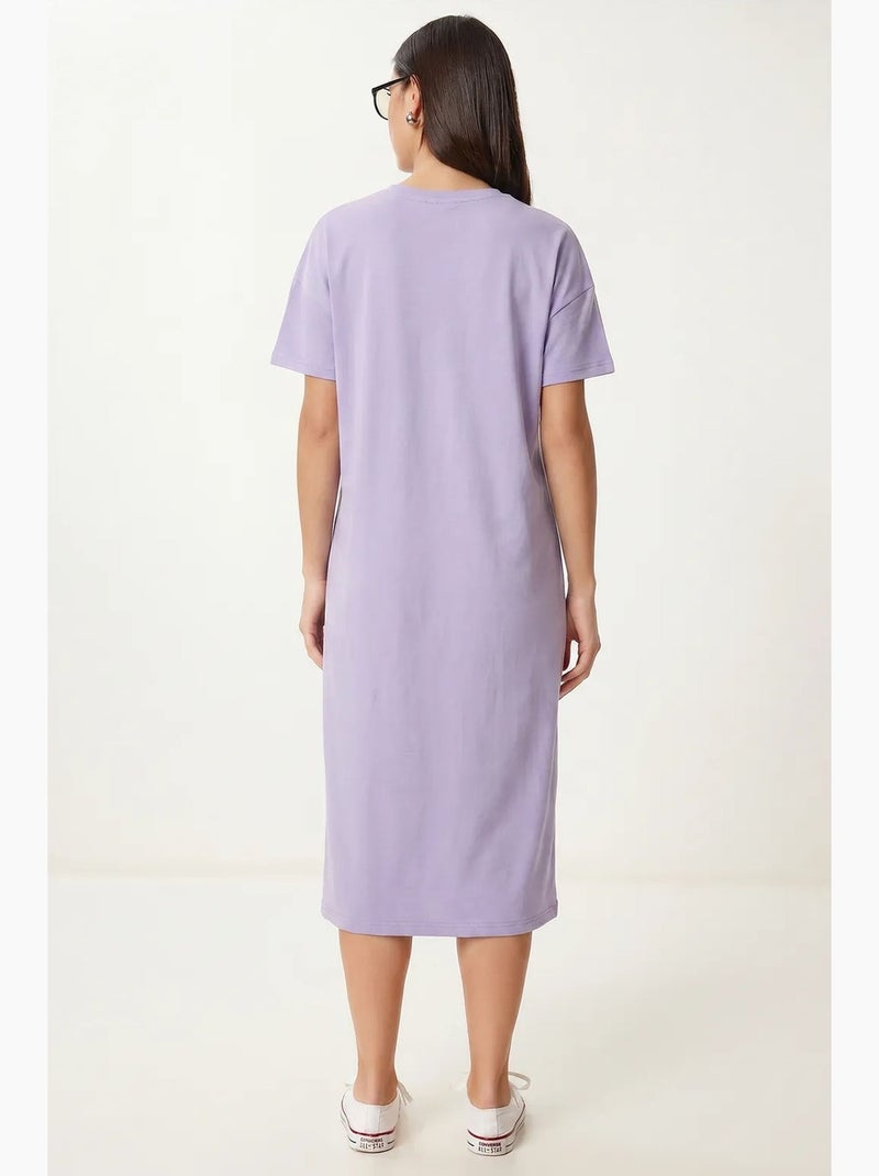 Robe t-shirt midi en coton à col rond istanbul Lavande - Kiabi