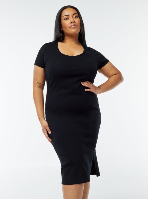 Robe t-shirt unie finement côtelée à manches courtes - Kiabi
