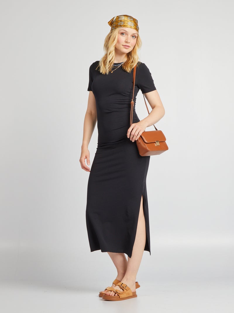 Robe tee-shirt midi fuseau noir - Kiabi