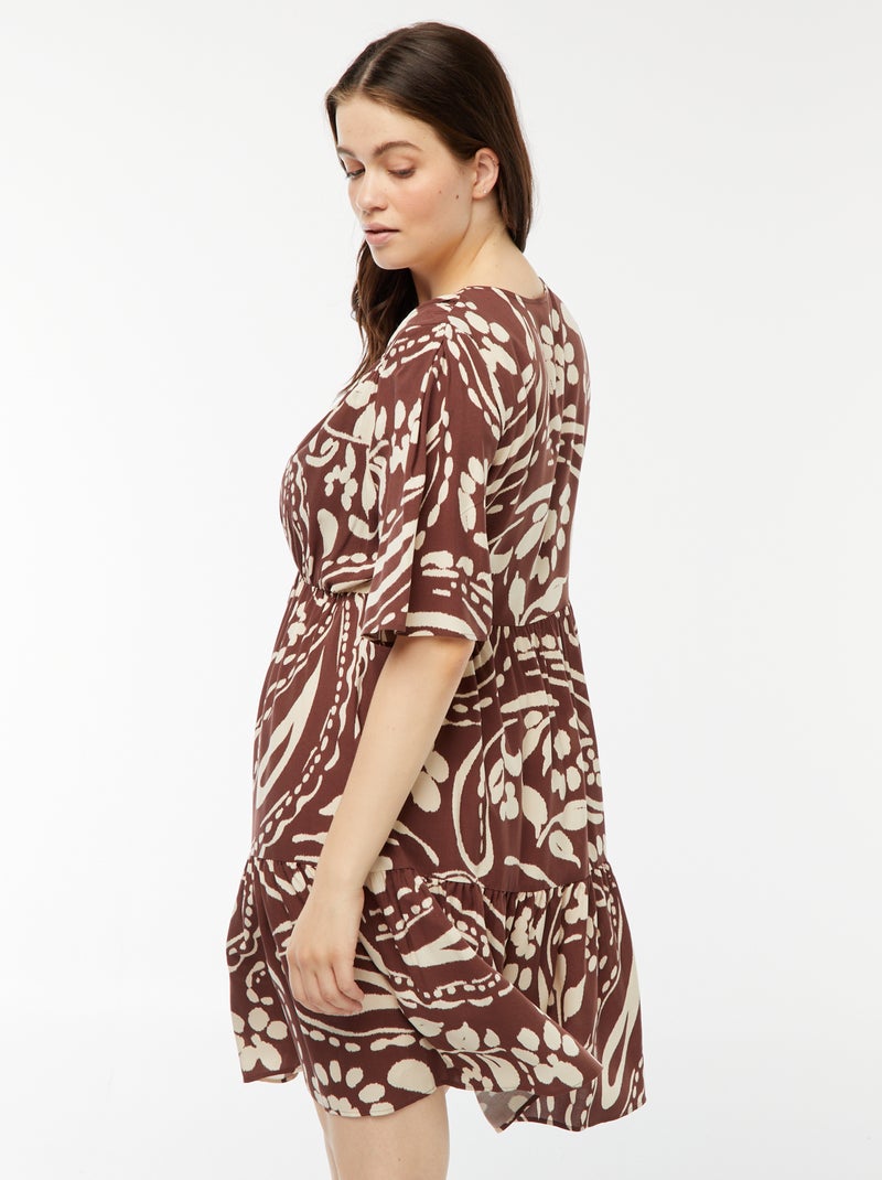 Robe trapèze imprimé à base volantée Marron - Kiabi