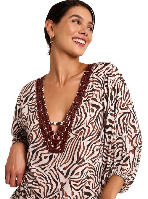 Robe tunique longue de plage manches mi-longues utopia - Kiabi Robe tunique longue de plage manches mi-longues utopia - Kiabi