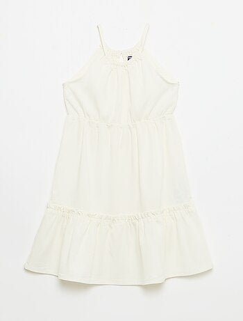 Robe unie à bretelles et volants