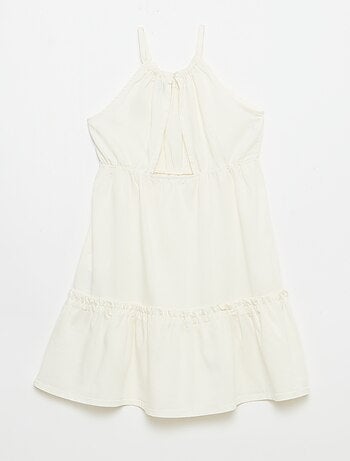 Robe unie à bretelles et volants