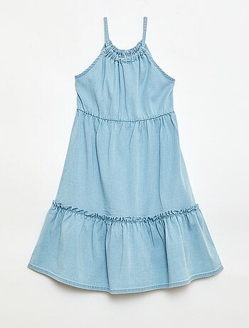 Robe unie à bretelles et volants