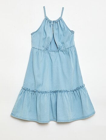 Robe unie à bretelles et volants