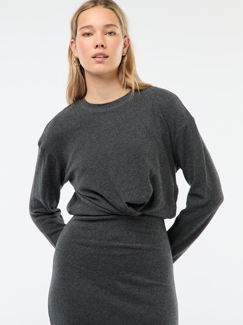 Robe unie coupe midi unie à manches longues - Kiabi