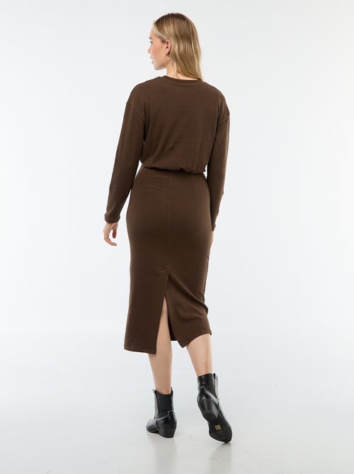 Robe unie coupe midi unie à manches longues - Kiabi