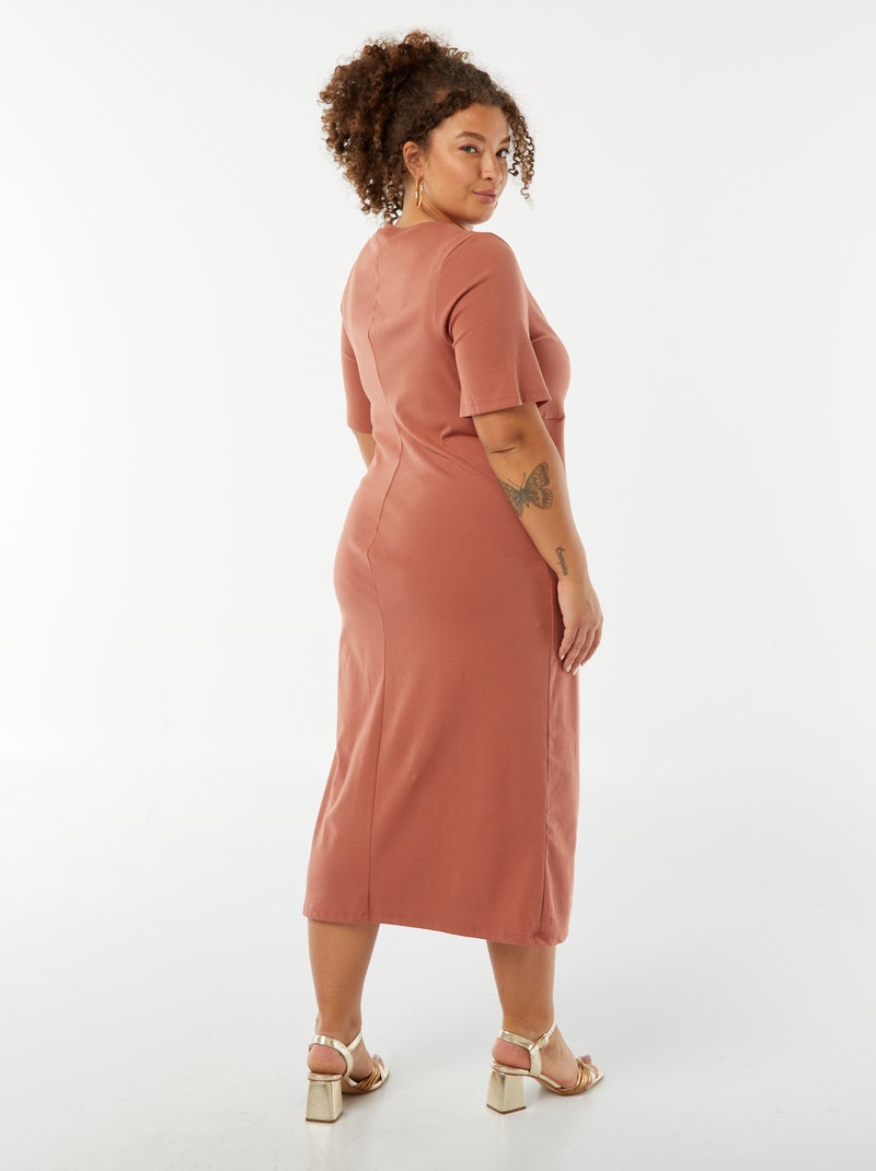 Robe unie drapée coupe midi Rose - Kiabi