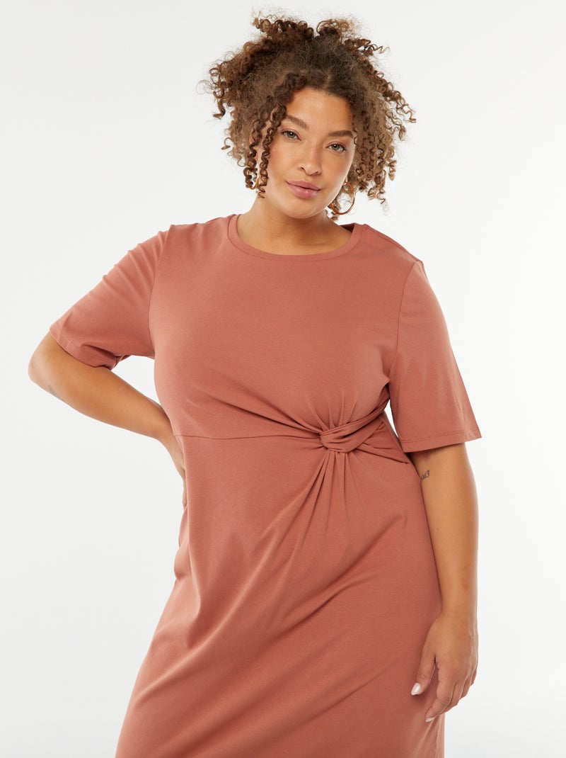 Robe unie drapée coupe midi Rose - Kiabi