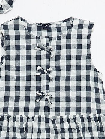 Robe vichy à manches courtes avec nœud + chouchou