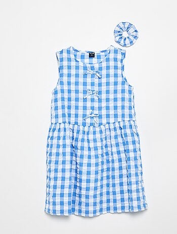 Robe vichy à manches courtes avec nœud + chouchou