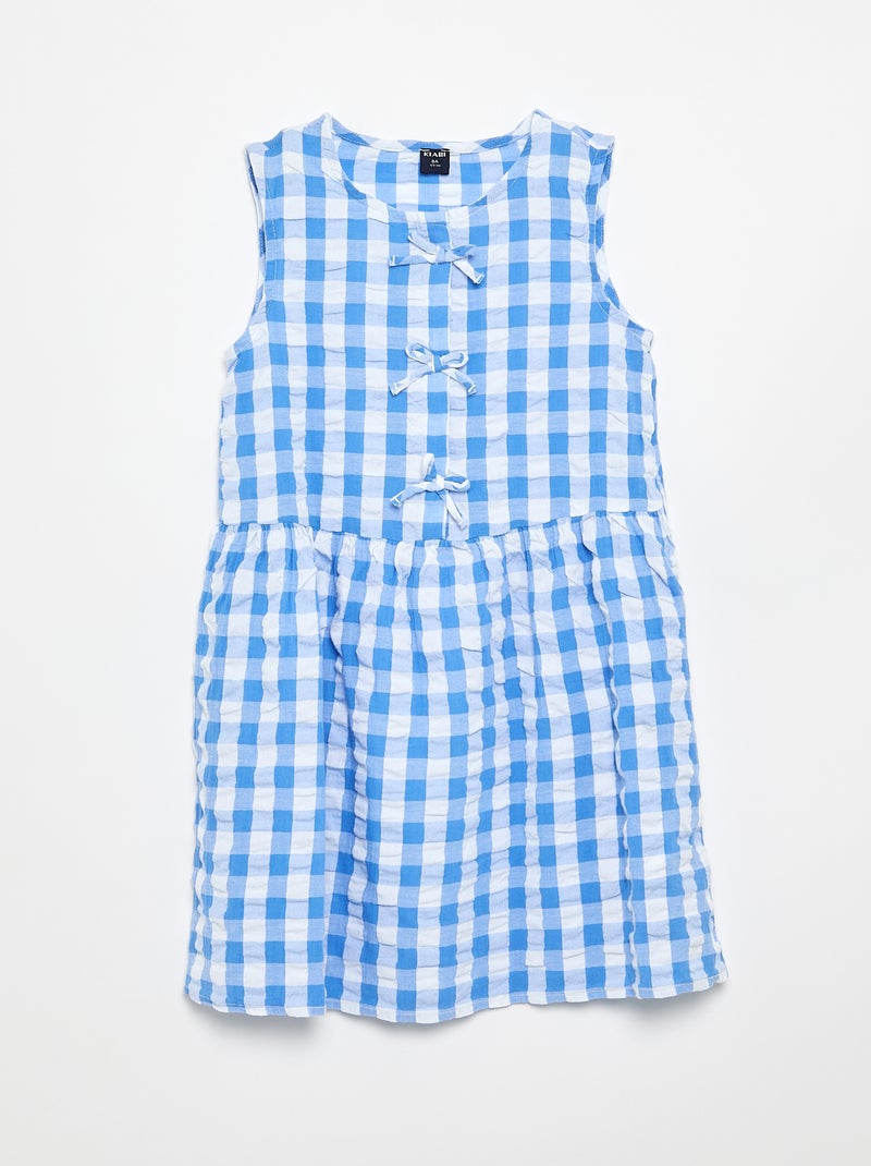 Robe vichy à manches courtes avec nœud + chouchou Bleu - Kiabi