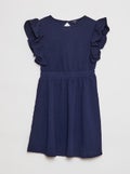 Robe volantée en matière gaufrée Bleu marine - Kiabi