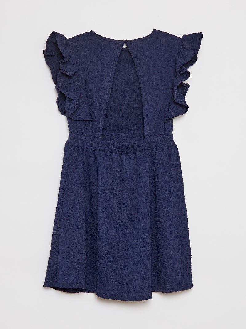 Robe volantée en matière gaufrée Bleu marine - Kiabi