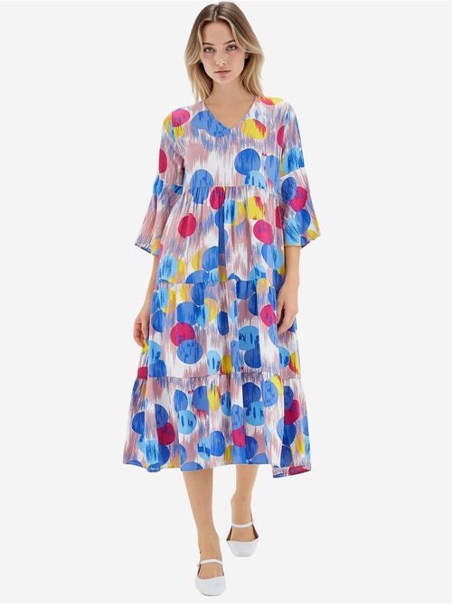Rode koningsblauwe viscose jurk met korte mouwen en patroon bdart - Kiabi Rode koningsblauwe viscose jurk met korte mouwen en patroon bdart - Kiabi