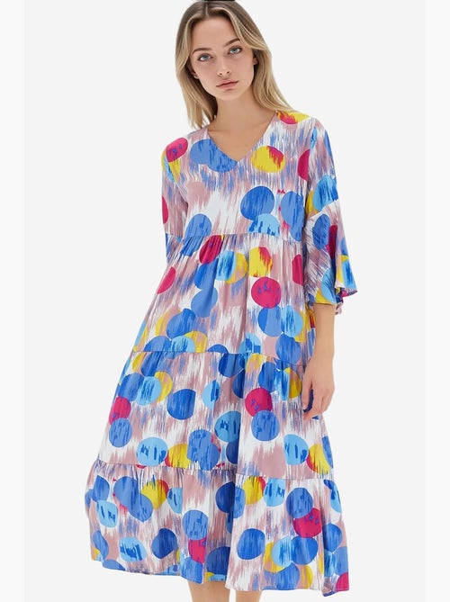 Rode koningsblauwe viscose jurk met korte mouwen en patroon bdart - Kiabi Rode koningsblauwe viscose jurk met korte mouwen en patroon bdart - Kiabi